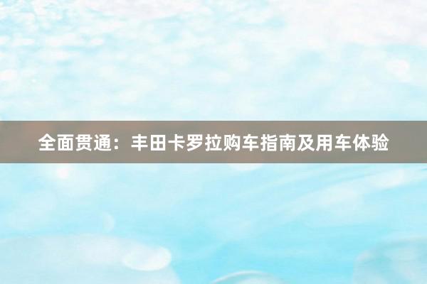 全面贯通：丰田卡罗拉购车指南及用车体验